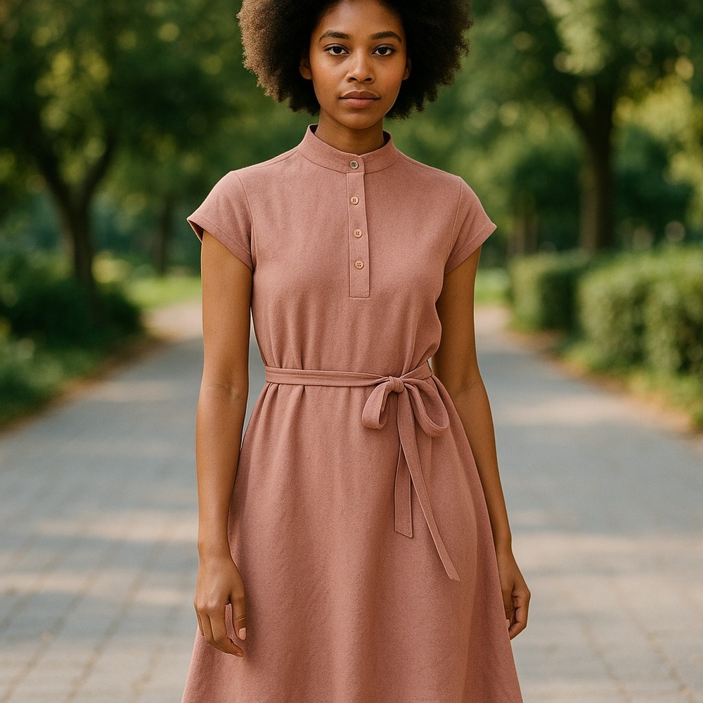 Cirette Vintage Dress‎ Women 12 Dusty Rose Pink Modern Prairie Belted Suede Feel - Picture 2 of 10
